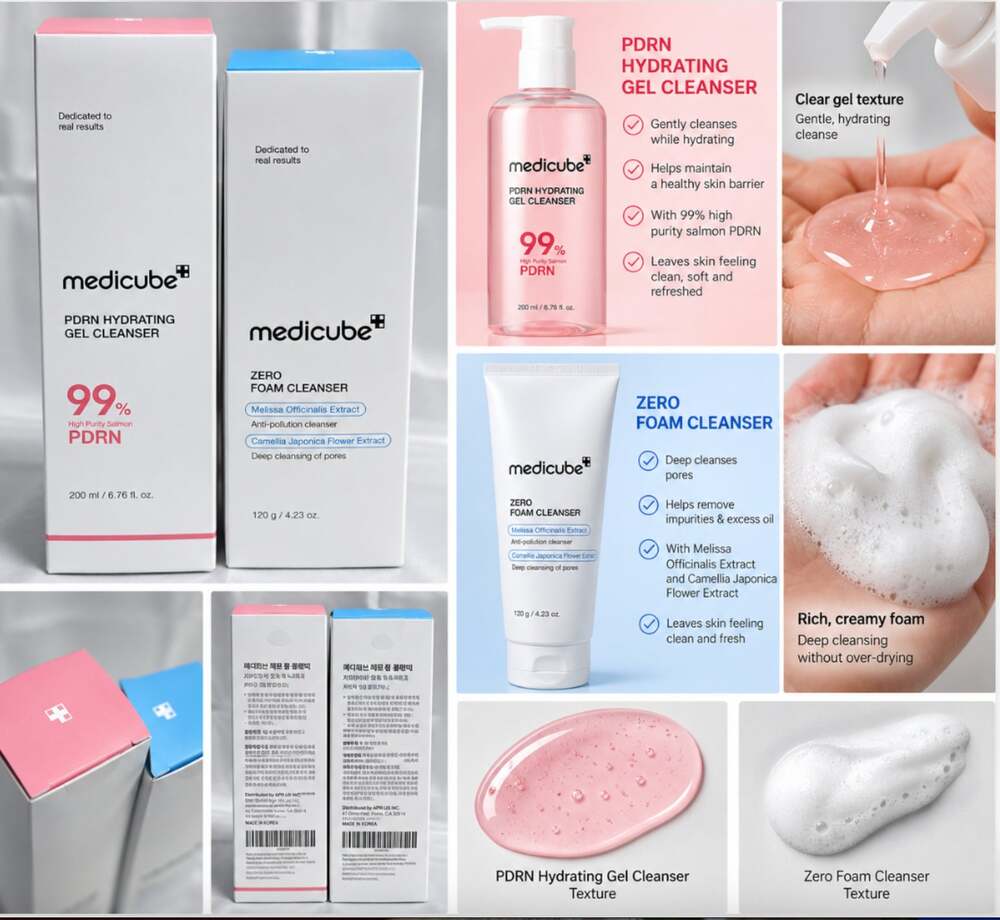Medicube PDRN Hydrating Gel Cleanser & Zero Foam Cleanser Korean Skincare Duo